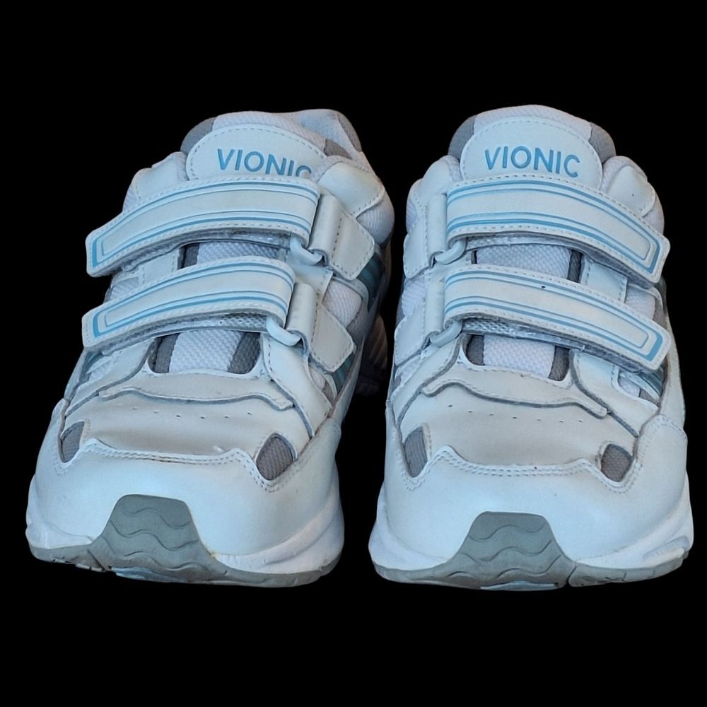 Women's Vionic Tabi Walking Shoe Two Strap Comfort Sneaker White Blue Leather 11 - Picture 9 of 16